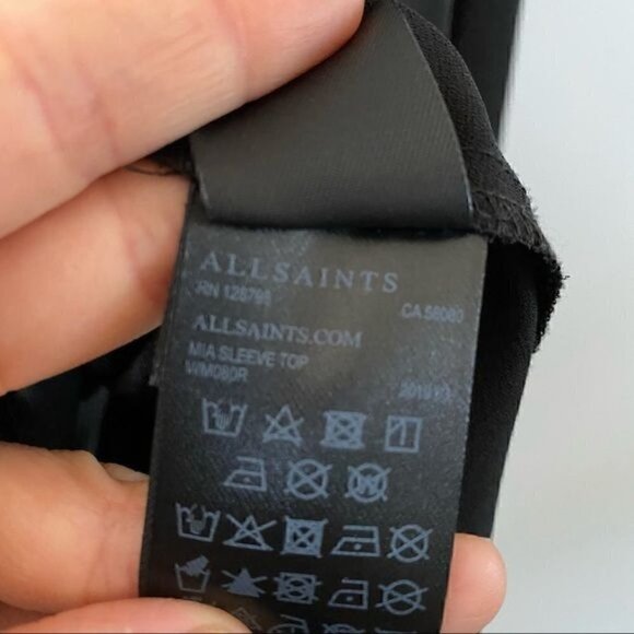 Allsaints Black Wrap Mia Sleeve Top Blouse XS Polyester - Picture 2 of 13